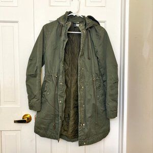 Fall Jacket Coat Divided H&M Hunter Green Hooded Warm 3/4 Length Size 6